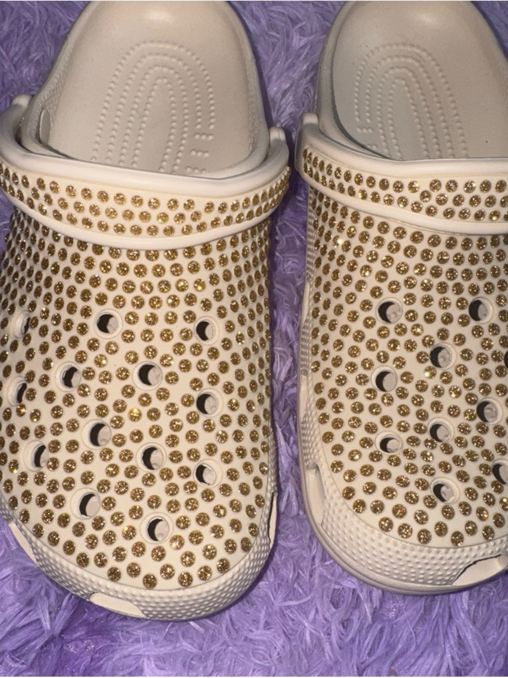 CROCS White Flats with Gold Rhinestones